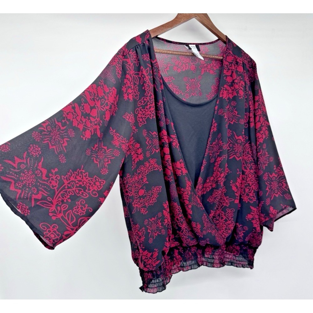 Studio 1940 Blouse Floral Layered 3/4 Flare Sleeve Whimsigoth Fairy‎ grunge plus